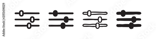 Tableau sur toile Set of slider control icons for settings and adjustment, line art and solid fill