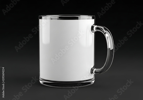 Isolated empty clear glass mug with handle for mockup, kitchenware, beverage serving, cafe supply, blank merchandise template