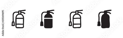 Foto Four fire extinguisher icons in black and white, varying styles
