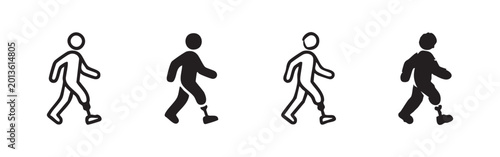 Bild auf Leinwand Person with prosthetic leg walking icons set