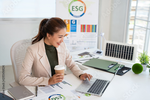 ESG consultant in office. professional business people in Environmental, Social, and Governance project.
