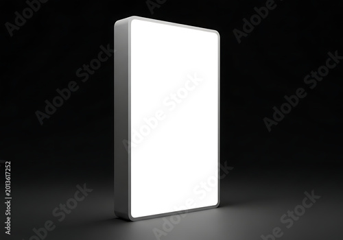Isolated empty glowing signage board with blank screen, perfect for retail branding, store front mockup, advertisement template