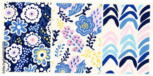 Quadro su tela floral patterns a trio of stylized botanical vector illustrations