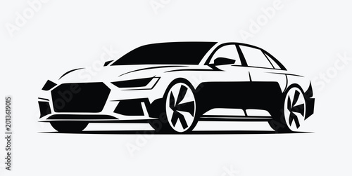 Modern sports car silhouette in black and white