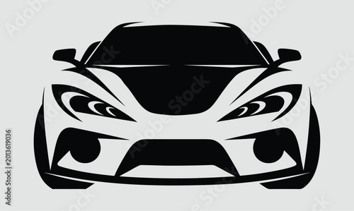 Sports car front view black and white silhouette