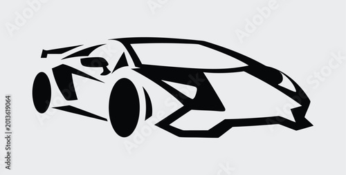 Sports car silhouette black and white graphic