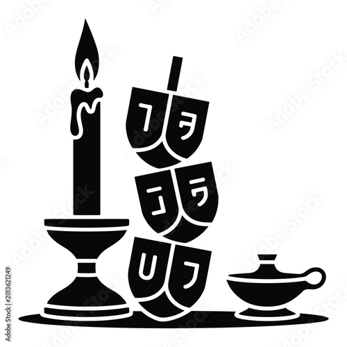 Bild auf Leinwand Hanukkah candle, dreidels, and oil lamp, festival of lights, religious holiday