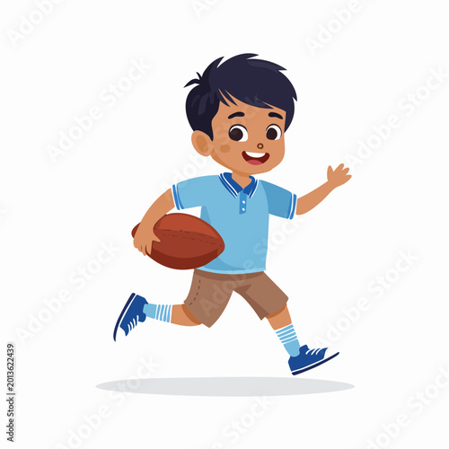 Cartoon Boy Running with Rugby Ball