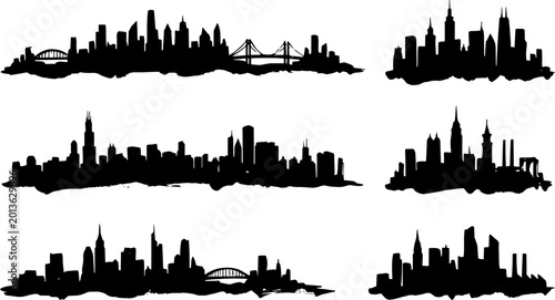 Fotografi Collection of diverse city skylines with architectural styles and bridges
