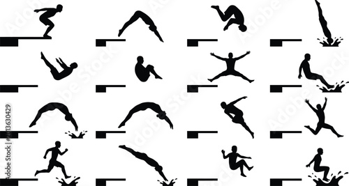 Photos Diver performing various diving techniques illustration isolated on white backgr