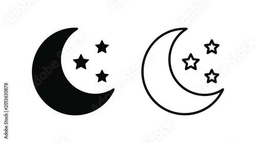 Crescent moon and stars icon night sky symbol vector illustration.