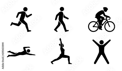 Φωτογραφία Fitness Icons Set: Running, Walking, Cycling, Swimming, Yoga, Exercise Figures,