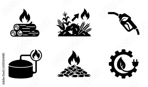 Schilderij op canvas Renewable Energy Icons: Biomass, Biofuel, Wood Fuel, Biogas, Eco-Friendly Power
