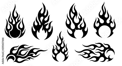 Foto Black flame icons on white background.
