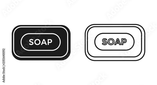 Two simple soap bar icons showing a solid black shape and a thin white outline