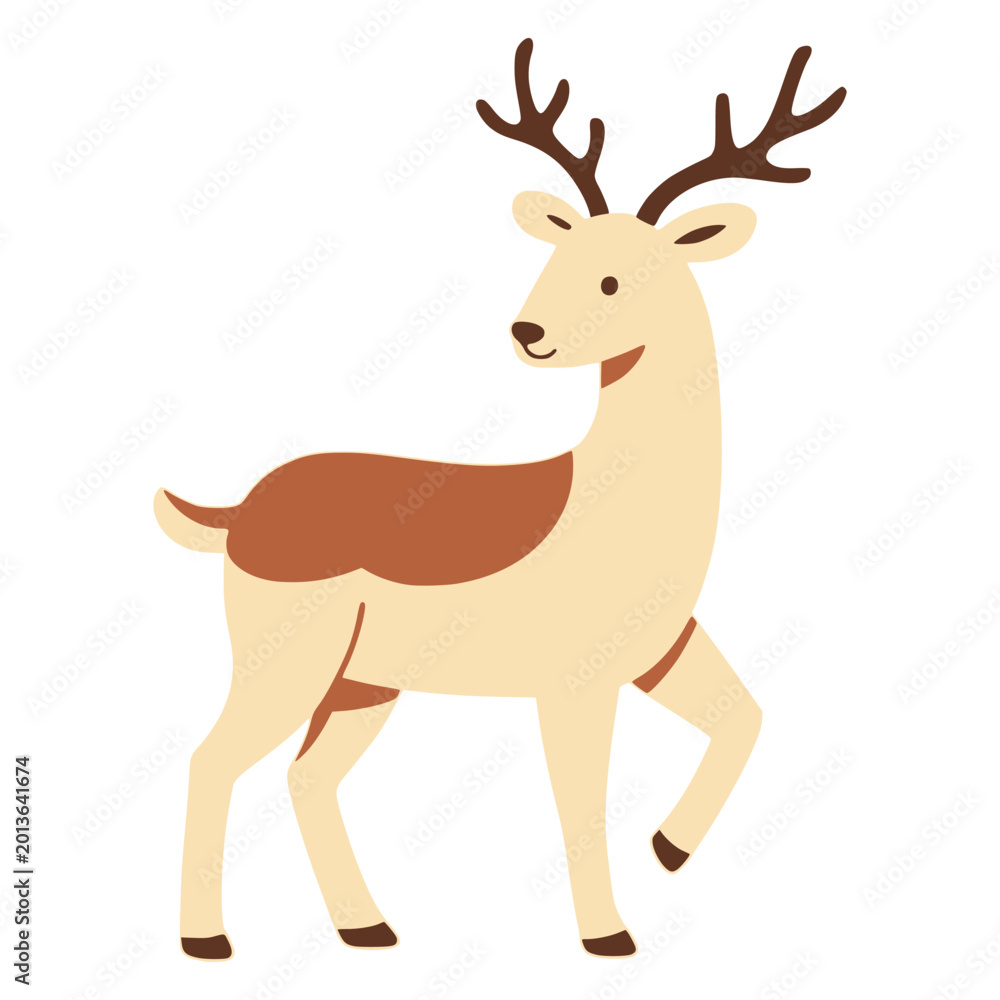 Obraz premium cartoon cute deer wild animal kid hand drawing flat color vector illustration template design