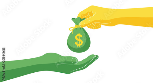 Bild auf Leinwand Hands exchanging a money bag.
