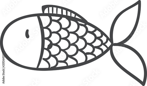 Fish
Hand Drawn Doodle Fish Icon — Cute Outline Sketch Fresh Seafood Illustration on Transparent Background