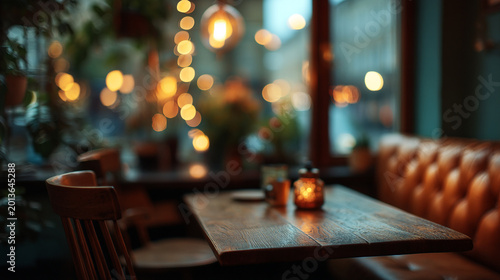Dimly lit restaurant table with glowing candle and plush seating restaurant interior