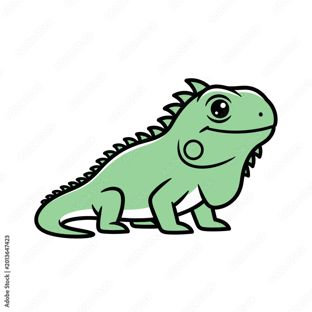 Fototapeta premium Cute Green Iguana Cartoon Illustration, Friendly Reptile Character