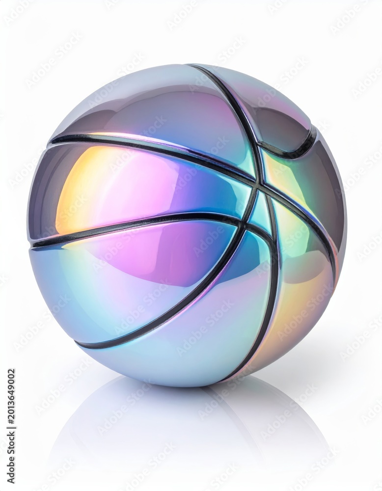 Fototapeta premium A vibrant 3D render of a colorful sphere designed as a round sports ball icon with a glass texture, illustrating a modern game equipment symbol for soccer or basketball play