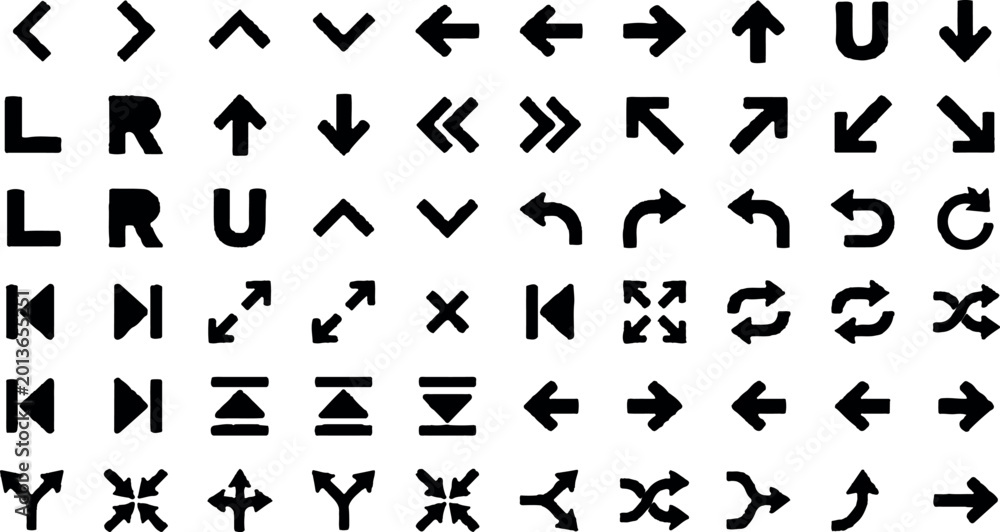 Naklejka premium Arrow icons, direction symbols, navigation signs, black vector graphics, 40 elements