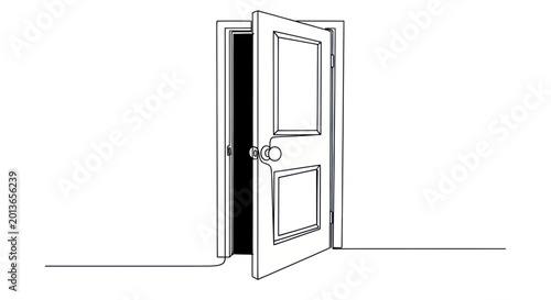 Open Door with Handle and Frame.