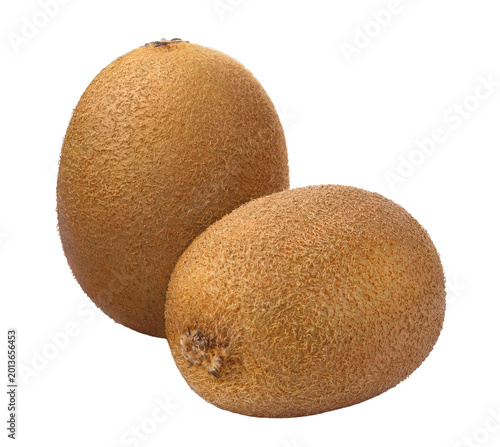 Two whole kiwi fruits, isolated on cutout transparent background