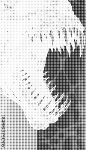 Photos Halftone illustration of a snarling wolf head with sharp teeth