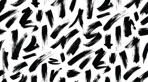 Dynamic black brush stroke pattern on transparent background for artistic grunge texture overlay.