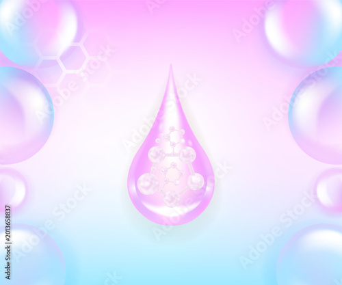 Hyaluronic acid and Niacinamide hair and skin solutions ad, pink collagen serum drop with cosmetic advertising background ready to use, illustration vector.