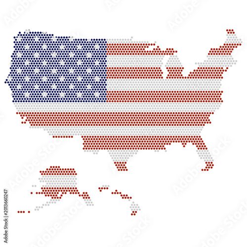 USA dotted map with flag color	