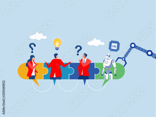 ai AI, Artificial Intelligence,robot new joiner to connect jigsaw puzzle,New joiner to fill in team and solve problem, teamwork to get solution, put right man in the right job to fit job