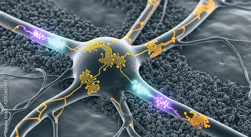 Obraz na płótnie Neural cell integrated with electronic circuitry