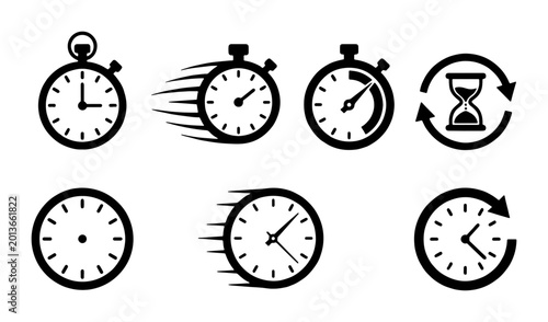 Obraz na płótnie Stopwatch and Clock Icons Set, Time Management Symbols, Countdown Timer Graphics
