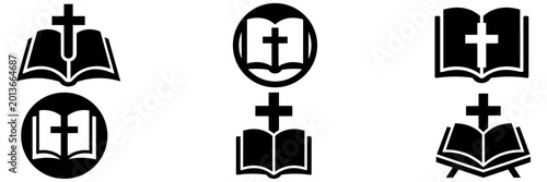 Tableau sur toile Bible and cross icon set for christian religion, faith, and church symbols