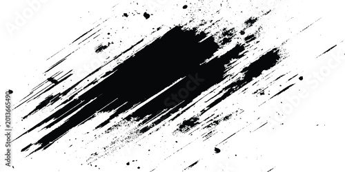 Bild auf Leinwand Black grunge brush stroke on white background with splatters and smudges for cre