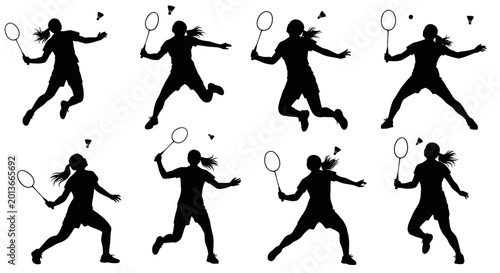 Photos Badminton Player Silhouette Set: Action Poses, Sports Concept, Dynamic Movement