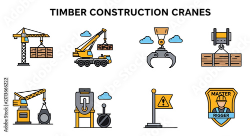Tableau sur toile Icons of timber construction cranes and machinery featuring tower cranes mobile
