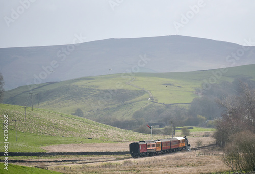 Steam locomotive on the Embsay railway near Skipton on the edge of the Yorkshire Dales National Park