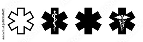 Medical Star of Life Symbols, Caduceus & Rod of Asclepius Icons, Healthcare Emergency Service Vector Graphics