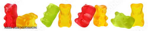 Photos Set of colorful gummy bear candies, isolated on cutout transparent background