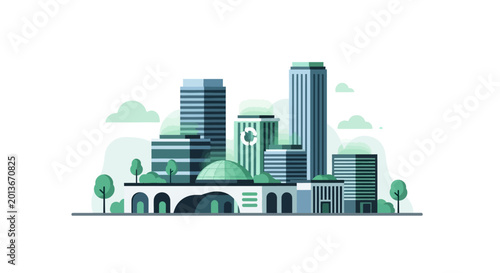 Modern Cityscape Skyline Featuring Skyscrapers and Urban Architecture. EPS Editable. Vector Illustrations.