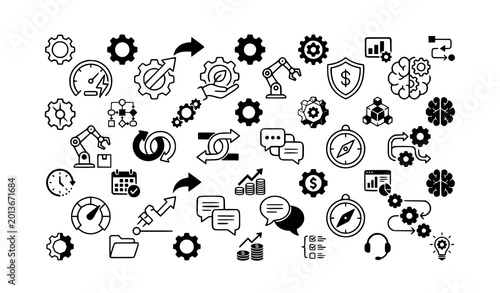 Tableau sur toile Efficiency mega icon collection with productivity optimization and management ve