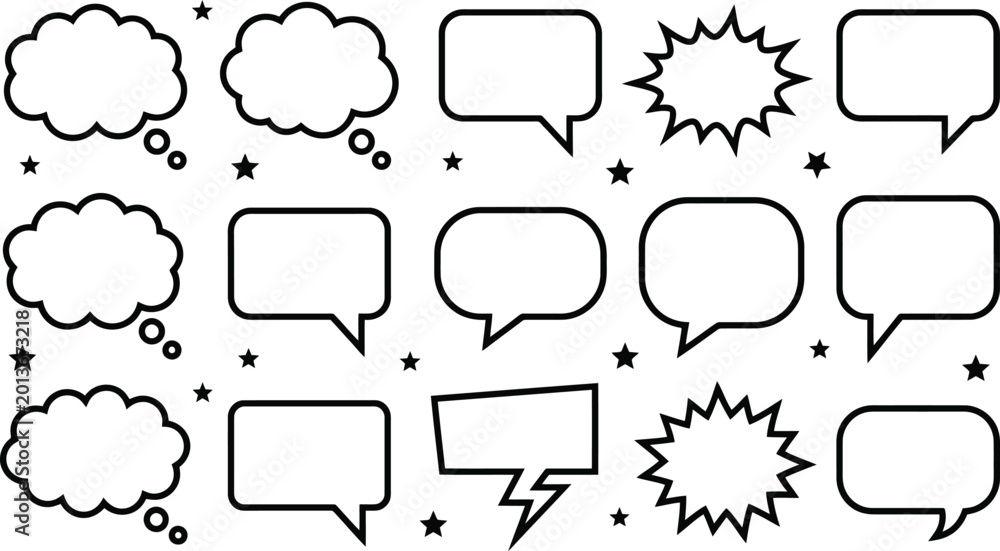 Obraz premium Speech bubbles collection featuring various comic style talk cloud shapes for modern graphic design projects
