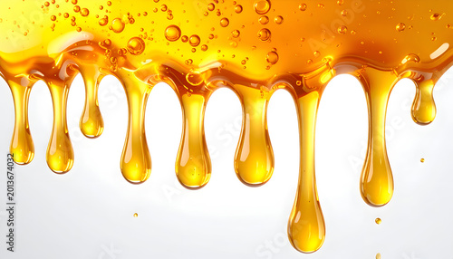 Golden Honey Dripping Viscous Liquid Close Up Macro Shot.