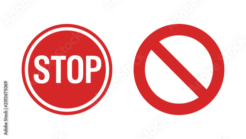Free Download Red stop sign and prohibited symbol icons set on white background for traffic safety and warning rules - GFXLoad