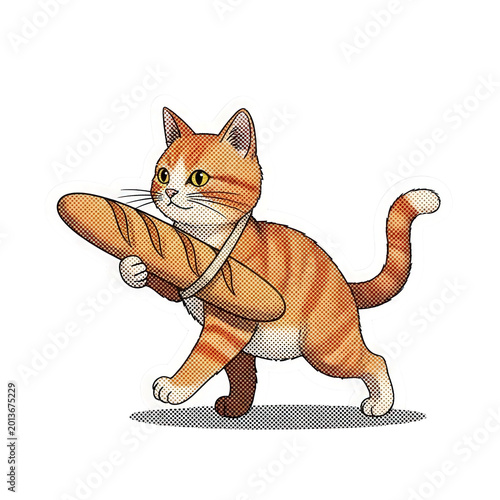 Cartoon cat holding a loaf of bread.