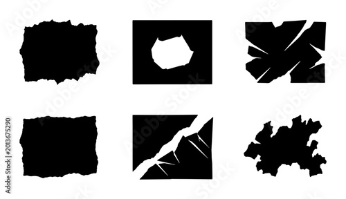 Tableau sur toile Torn Paper Edge Vector Icons, Cracked Glass Shapes, Grunge Texture Elements, Abs