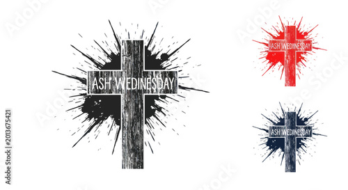 Tableau sur toile Ash Wednesday Cross Symbol with Ink Splatter Grunge Effect